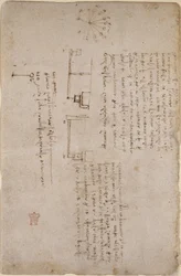 Arundel 263, f.281v Muistiinpanot ja luonnokset mekaniikasta (sivupuoli), "Codex Arundel"