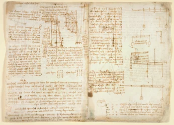 Arundel 263 f.32v, f.31 Huomautuksia ja kaavioita mekaniikasta, Codex Arundelista