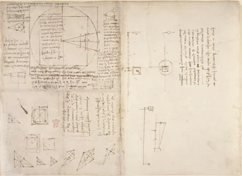 Arundel 263, f.72v, f.69 Huomautuksia ja kaavioita mekaniikasta ja painopisteestä, 