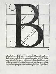 B, kuvitus Luca Paciolin (n. 1445-1517) "Divina Proportionesta", alunperin pub. Venetsia, 1509