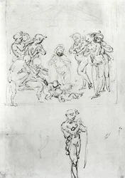 Figural Studies for the Adoration of the Magi, n. 1481 (kynä, mustetta ja metallikärki paperilla)
