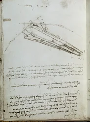 Lentävän koneen piirustus. Käsikirjoitus Leonard De Vinci (Leonardo da Vinci