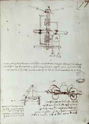 Lentävän koneen piirustus. Käsikirjoitus Leonard De Vinci (Leonardo da Vinci