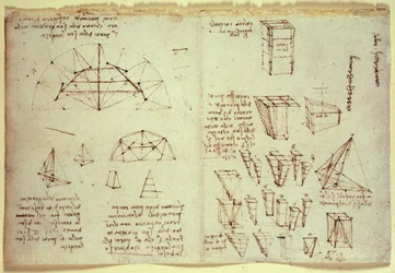 Leonardo da Vincin muistikirja, jossa on geometristen muotojen kaavioita