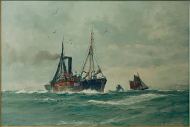 Fischdampfer und zwei Finkenwerder Ewer