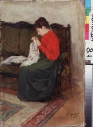 Töissä. Maalaus Leonid Osipovich Pasternak (1862-1945), öljy kankaalle. 1800-1900-luvun venäläinen taide, moderni taide. Alueellinen taidegalleria, Vologda (Venäjä).