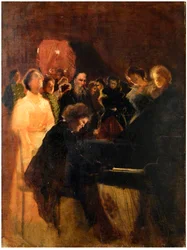 Leo Tolstoi Anton Rubinsteinin (1829-1894) par Pasternak, Leonid Osipovich (1862-1945) konsertissa. Pastelli pahville, koko: 64x50