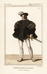 Franciscus III, Bretagnen herttua 1518-1536. Francois, Wienin delfiini ja Bretagnen herttua. Käsinvärinen litografia J.B. Gautier muotokuvan jälkeen Roger de Gaignieresin portfoliossa VIII 14 teoksesta Le Bibliophile Jacob eli Paul Lacroix