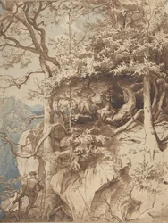 Metsästäjät näköalalla vuorella, n. 1870.