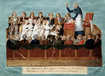 Ranskan vallankumous: ”Pariisin kansalaiset tarjoavat korunsa kansalliskonventille”. Lesueurin veljesten kuvitus (1700-luku). 1792-1795. Pariisi, Musée Carnavalet