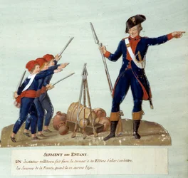 Ranskan vallankumous 1789: Lasten vala. Gouache des freeres Lesueur (1700-luku). Pariisi, Musee Carnavalet