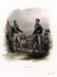 Kenraalien San Martinin ja Bolivarin tapaaminen, Guayaquil, Ecuador, 1822, 1800-luku.