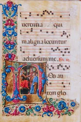 Piccolomini-kirjasto: kuorokirja, turska. 22.7, ff. 22v "Kristus Pilatuksen edessä", Liberale da Verona (noin 1445 - 1527/9).