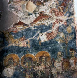 Enkeli ja pyhät, fresko Agios Georgioksen luostarissa, Diavaide, Kreeta, Kreikka (kuva)