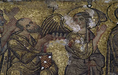 Enkeli, yksityiskohta mosaiikkikirkosta Syntymän basilikassa (Unescon maailmanperintöluettelo, 2012), Betlehem, Palestiina