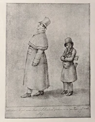 Itävalta, Wien, Karikatyyri itävaltalaisesta baritonilaulaja Johann Michael Voglista ja säveltäjä Franz Peter Schubertista, noin 1825, lyijykynäpiirros