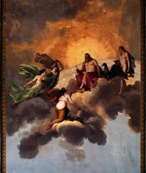 Kristus ja enkelit, fresko kuninkaallisen huoneiston makuuhuoneen katossa, Ducal Palace, Lucca, Toscana, Italia