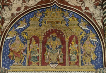 Visnua kuvaava fresko, Thanjavur Marathan palatsi, Tamil Nadu, Intia