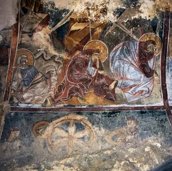 Pyhien fresko bysanttilaisessa Agios Georgios Xifoforosin kirkossa, Apodoulou, Kreeta, Kreikka (kuva)