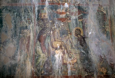 Jeesus ja jalkojen pesu, fresko bysanttilaisessa Agios Athanasiosin kirkossa, Kefali, Kreeta, Kreikka (kuva)