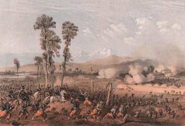 Kuningas Vittorio Emanuele II johti joukkoja Palestron taistelussa Lombardian osavaltiossa