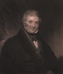 Englannin näytelmäkirjailija Thomas Mortonin (1764-1838) muotokuva, W Huntin kaiverrus Martin Archer Sheen maalauksesta, 23x32 cm, Virtue and Co Publisher, Lontoo, noin 1860