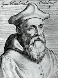 Jacopo Sadoleton (1477-1547), italialaisen humanistin, katolisen piispan ja kardinaalin muotokuva, kaiverrus Illustrissimorum, omnique virtutis, et scientiarum laude praestantissimoru virorum icones, Claudius Pernetuksen ikoneista