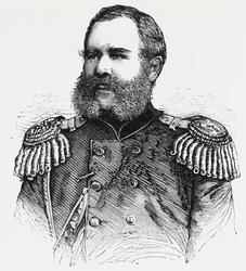 Venäjän kenraalin Nikolai Obruchevin (1830-1904) muotokuva, kaiverrus