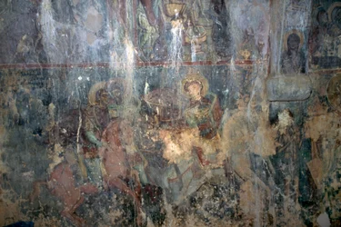 Pyhät hevosen selässä, fresko bysanttilaisessa Agios Athanasiosin kirkossa, Kefali, Kreeta, Kreikka (kuva)