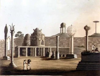 Maurilainen moskeija Bangaloressa, levy 19 julkaisusta "Pictorial Scenery in the Kingdom of Mysore", pubi. kirjoittanut Edward Orme (1774-n. 1820) 1804 (akvatinta)