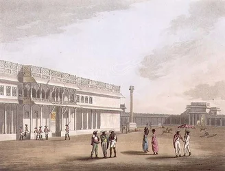 Aukio ja sisäänkäynti Tippoon palatsiin, Bangalore, levy 12 julkaisusta "Pictorial Scenery in the Kingdom of Mysore", pub. kirjoittanut Edward Orme (1774-n. 1820) 1804 (akvatinta)