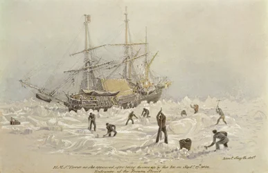 Tapahtumat kauppamatkalla: HMS Terror, kun hän ilmestyi jäätymisen jälkeen Frozen Channelissa, 27. syyskuuta 1836