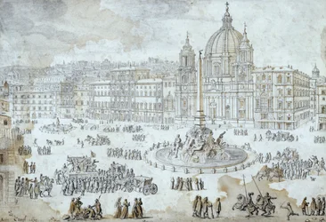 Piazza Navona Roomassa, kirjoittanut Lievin Cruyl (1640-1720), Italia