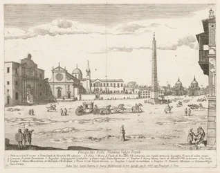 Piazza del Popolo Rooman kaupungin Lourumin esitteestä, 1666.