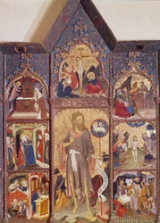 Pyhän Johannes Kastajan alttaritaulu: kohtaus hänen elämästään. Luis Borrassan (1350-1424) maalaus. Koristetaiteen museo, Pariisi