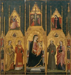 Neitsyt Marian alttaritaulu, jossa on pyhimykset Agatha, Stefanus, Franciscus ja marttyyri pyhimys.