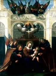 "Pyhä perhe Pyhän Nikolauksen Tolentinon kanssa", 1515-1530