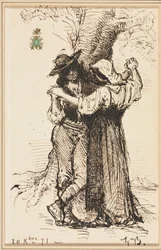 Pari kosiskelee puussa, 1871.