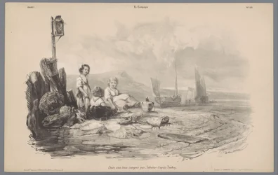 Tres nens jugant en una badia Representacions de la vida rural (títol de la sèrie) La Campanya. Acabat Etudes varieés aux deux Crayons (títol de la sèrie sobre objecte).