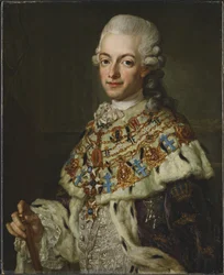 Gustave III de Suede - Muotokuva Ruotsin kuninkaan Kustaa III:sta (1746-1792), Pasch, Lorenz, nuorempi (1733-1805). Öljy kankaalle, n. 1773. Mitat : 77x62 cm. Tukholman kansallismuseo