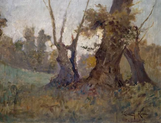 Villa Borghese, Lorenzo Cecconi (1863-1947), öljy kankaalle. Italia, 1900-luku.