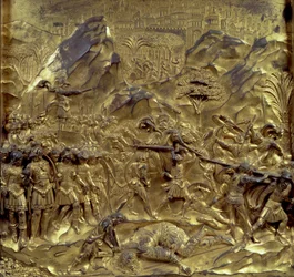 Daavidin ja Goljatin tarina, yksi Paratiisin portin (itäovien) kymmenestä reliefipaneelista, 1425-52