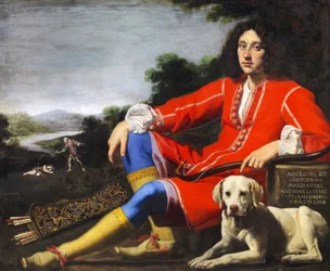 Muotokuva herrasmiehestä labradorin kanssa, 1600-luvun ensimmäinen puolisko.