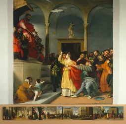 Alttaritaulu Saint Lucia tai Saint Lucia tuomarin edessä Lorenzo Lotto (1480 ca-1556), öljy kankaalle, 243x237 cm