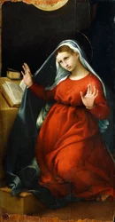 Ilmoitus Neitsyelle, noin 1525, kirjoittanut Lorenzo Lotto (1480 ca-1556), öljytaulu, 82,5x42 cm