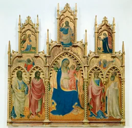 Madonna ja Jeesus-lapsi, pyhimykset;ylh: tempera puulle): Annunciation (tempera puulle)