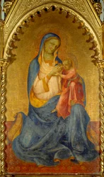 Neitsyt ja lapsi. Lorenzo Monacon maalaus (1365/70-1425). Mitat: 0,92 x 0,54 m.