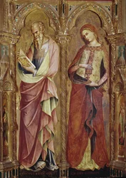 Pyhä Johannes Evankelista ja Pyhä Maria Magdaleena - Yksityiskohta Marian ilmestyksen polyptyykistä (1357, tempera ja kultalehti puussa)