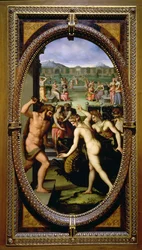 Hercules tappaa Hesperides-lohikäärmeen, 1572 (öljy liuskekivellä)