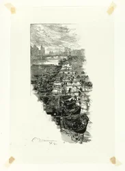 Omenamarkkinat Pont Louis-Philippe -pisteeltä katsottuna, levy seitsemän Le Long de la Seine et des Boulevards -teoksesta.